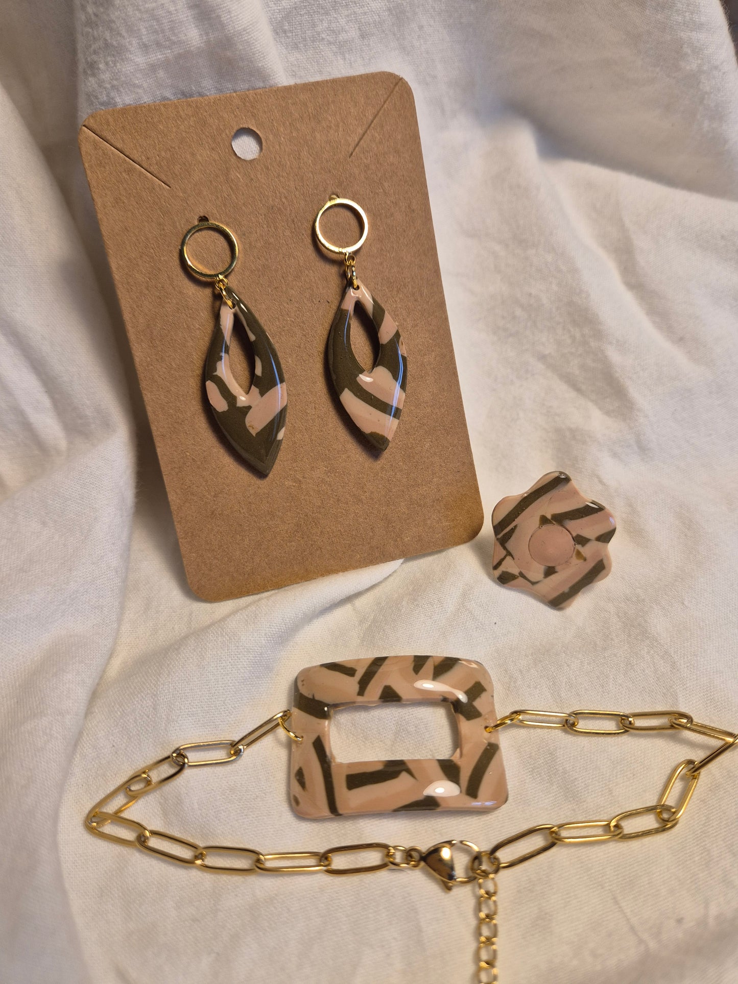 Parure boucle d'oreille + bracelet + bague