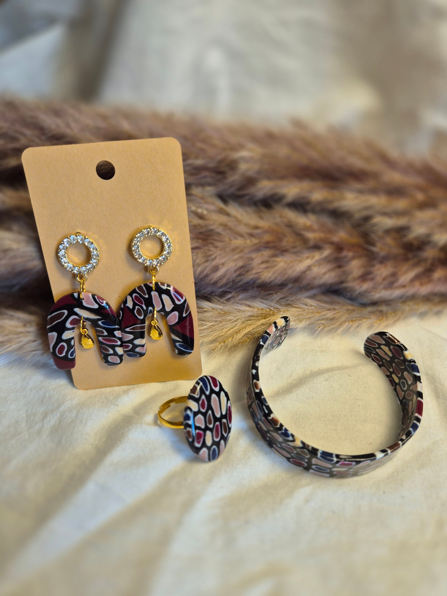 Parure boucle d'oreille 5cm, bague 3cm,bracelet 16cm